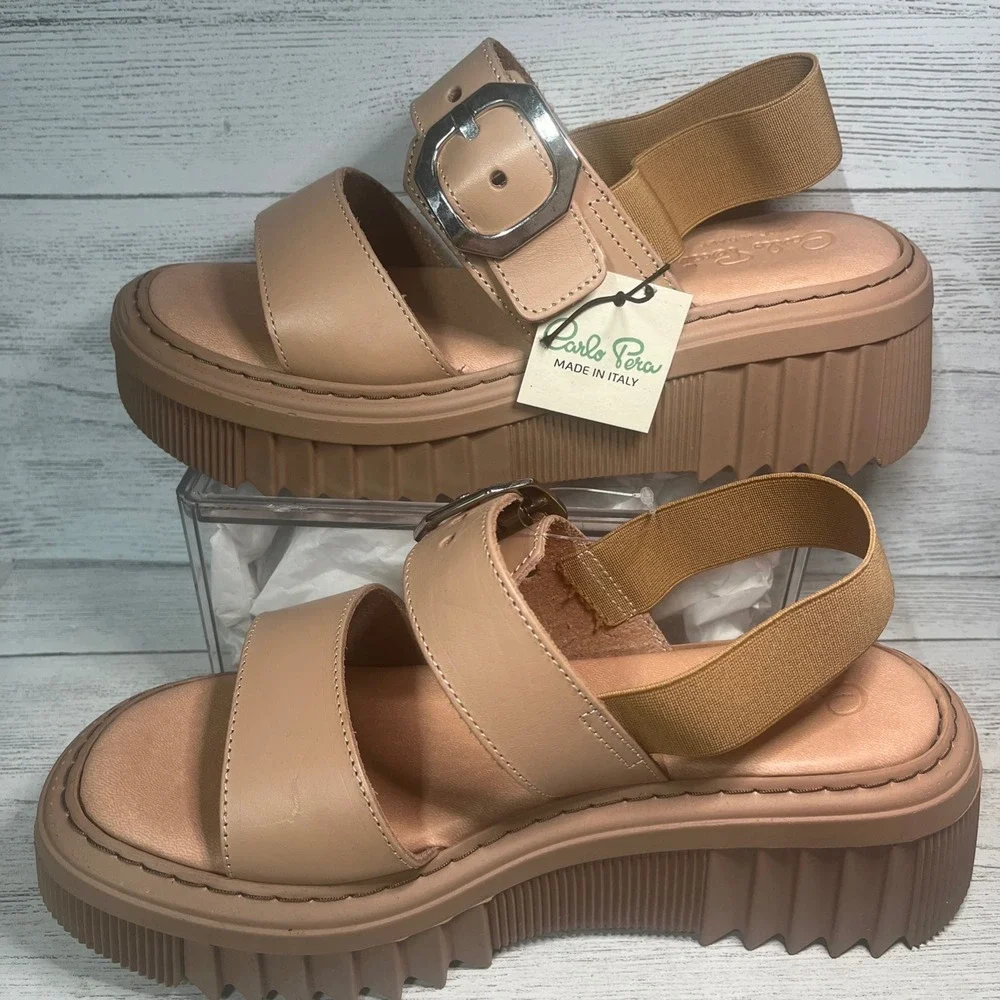 Carlos Pera Tan Platform‎ strappy sandals made In Italy 40/ 9US NEW